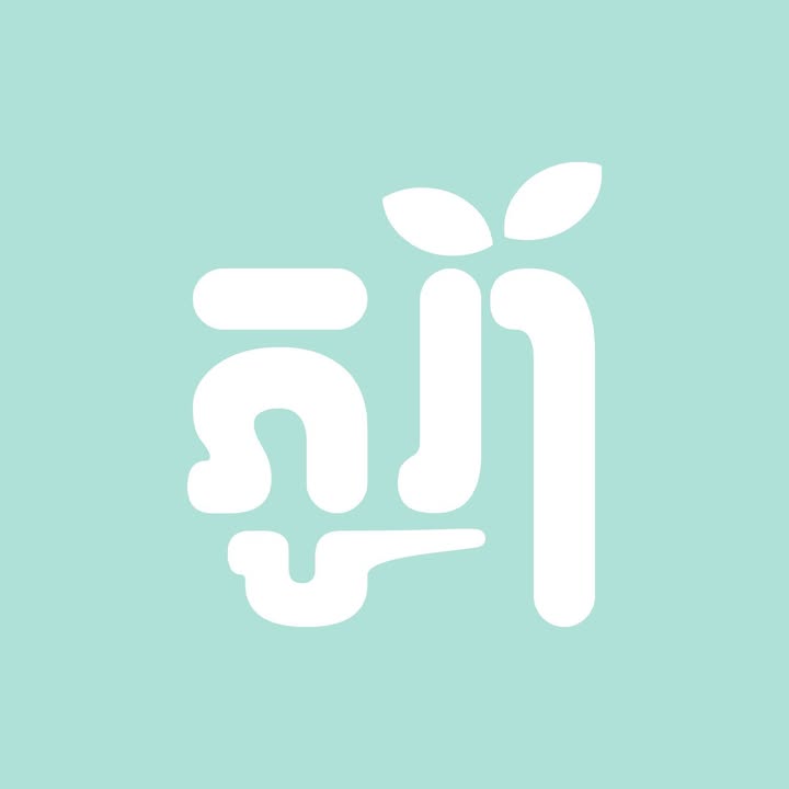 White logo on a light blue background