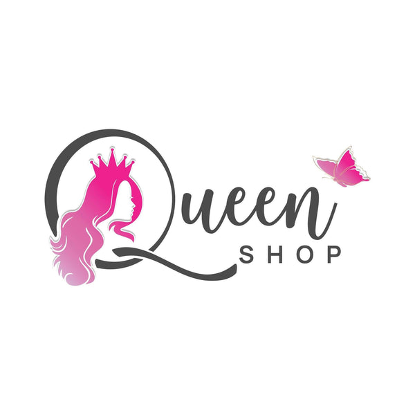 Logo of 'Queen Shop' with a stylized queen's head, crown, and butterfly on a white background.