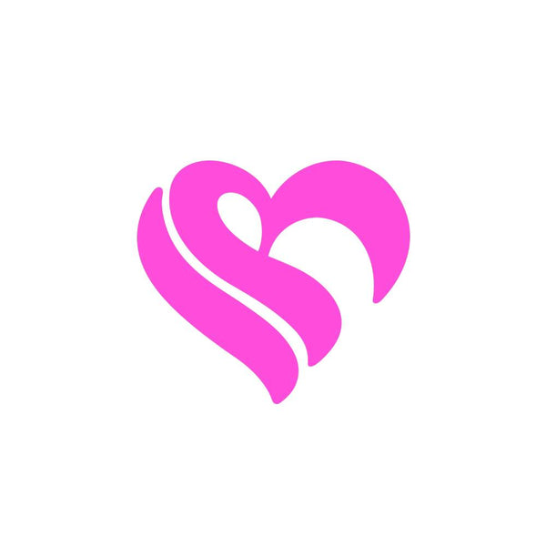 Pink heart-shaped logo on a white background