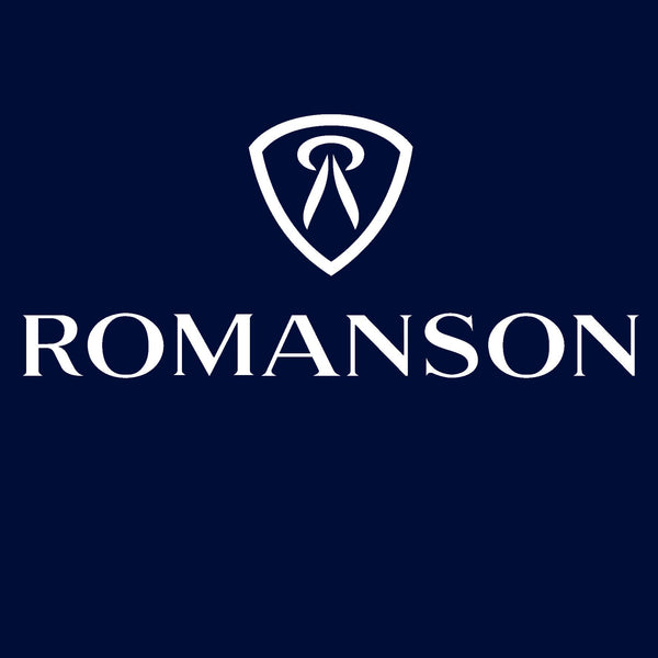 Romanson logo on a dark blue background