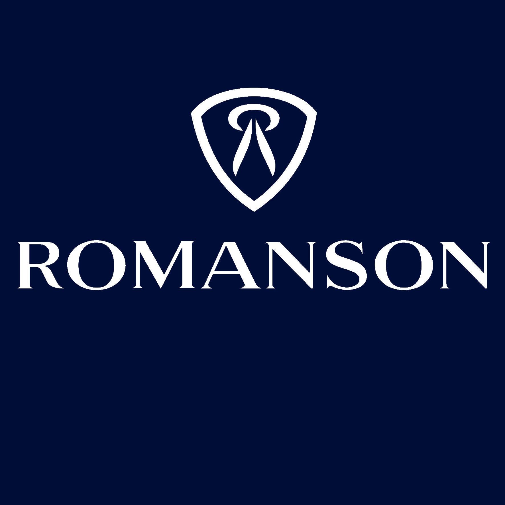 Romanson logo on a dark blue background