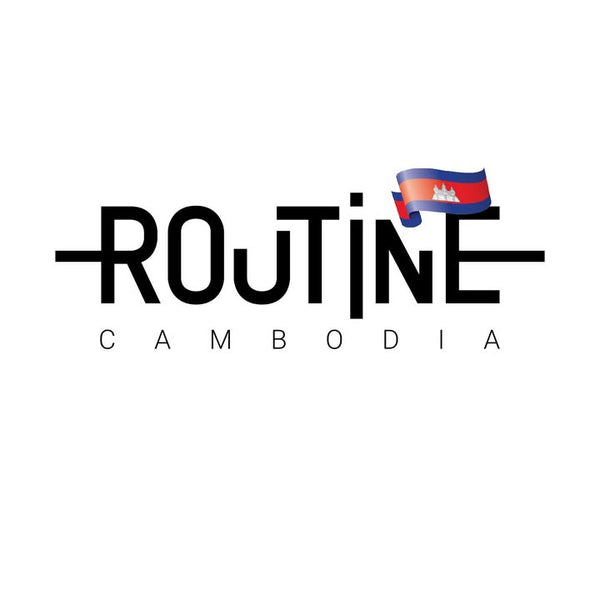 Logo of Routine Cambodia with a flag design on a white background