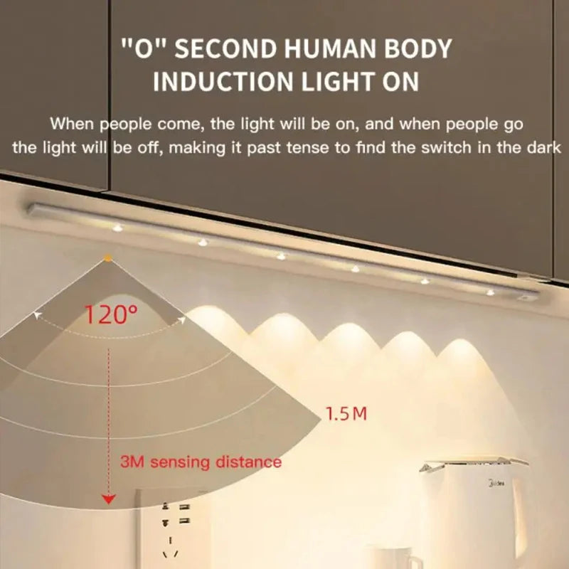 20-50CM LED Kitchen Under Cabinet Light Motion Sensor LED Lamp Ultra Thin USB Rechargeable Night Light Wardrobe Indoor Lighting