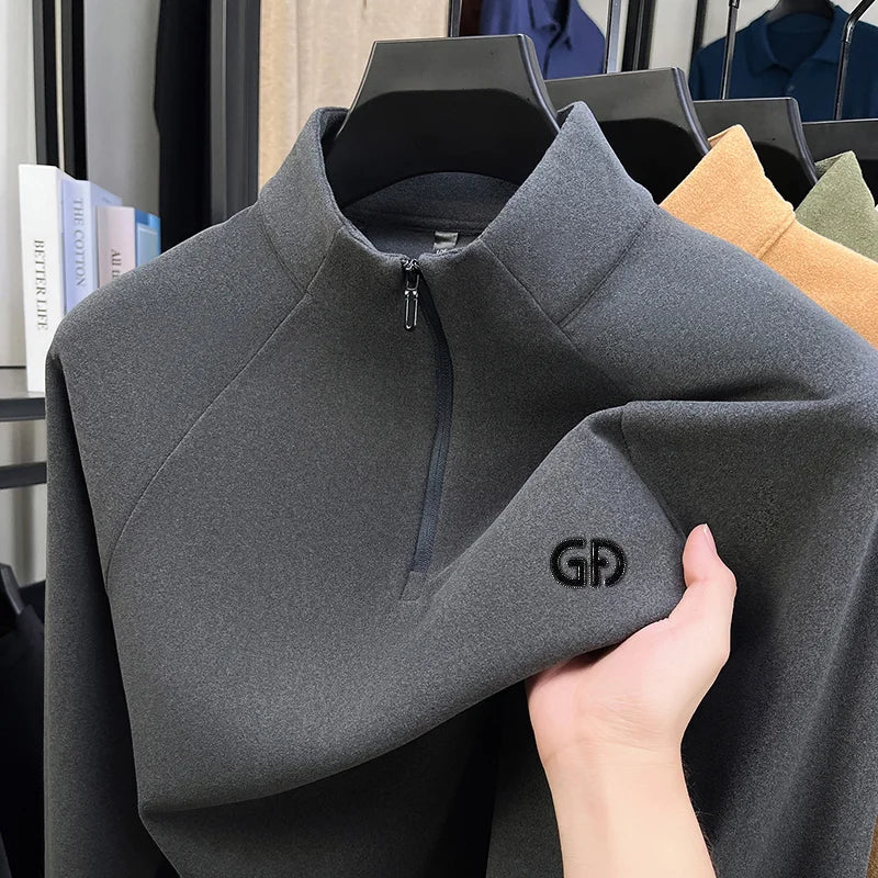 Fashion New Man Long-Sleeved T-Shirt Half-Zip Mock Neck Letter Print Spring Hot-Selling Long Sleeves Trend Leisure Men'sClothing