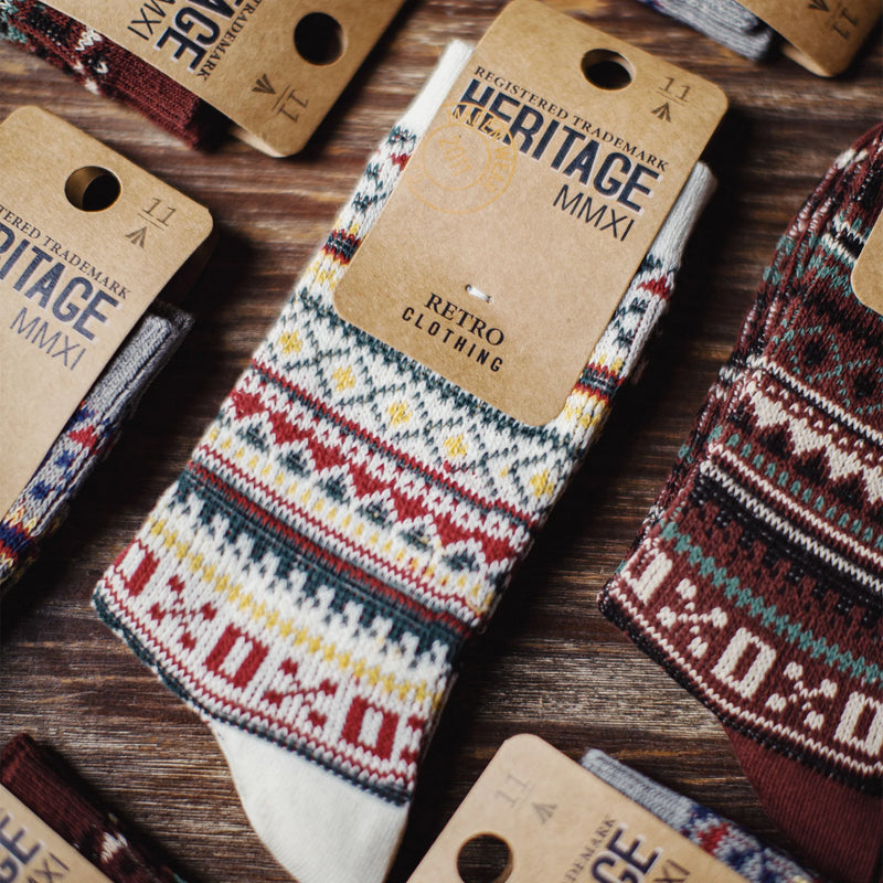 Maden Men's Vintage Fair Isle 4 Pairs Socks Pattern Mid-Calf Knit Socks Thermal Warm Long Socks for Fall and Winter & Christmas
