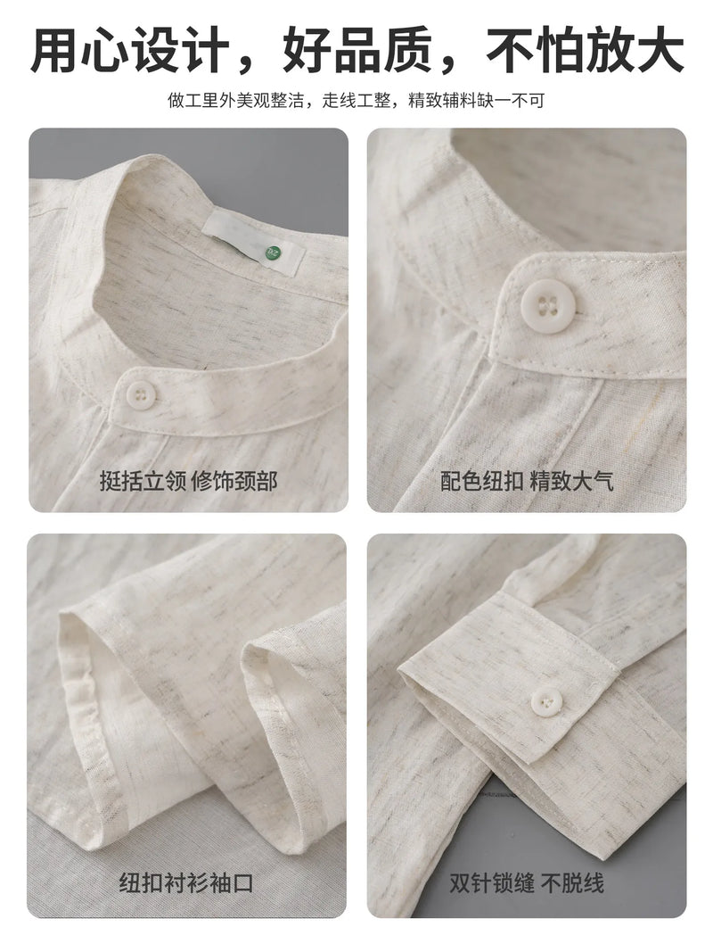 DUKEEN Men's Lyocell Linen Blend Henley Shirt Long Sleeve Stand Collar Lightweight Breathable Casual Old Money Style
