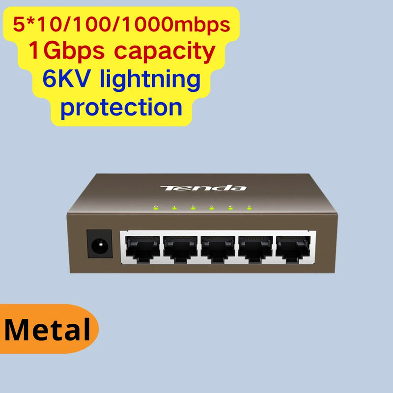 Tenda Gigabit Switch Ethernet 5/8 ច្រក 1000 Mbps 10x Fast Switch RJ45 Hub Ethernet Network Switch SOHO Desktop Smart WiFi Switch