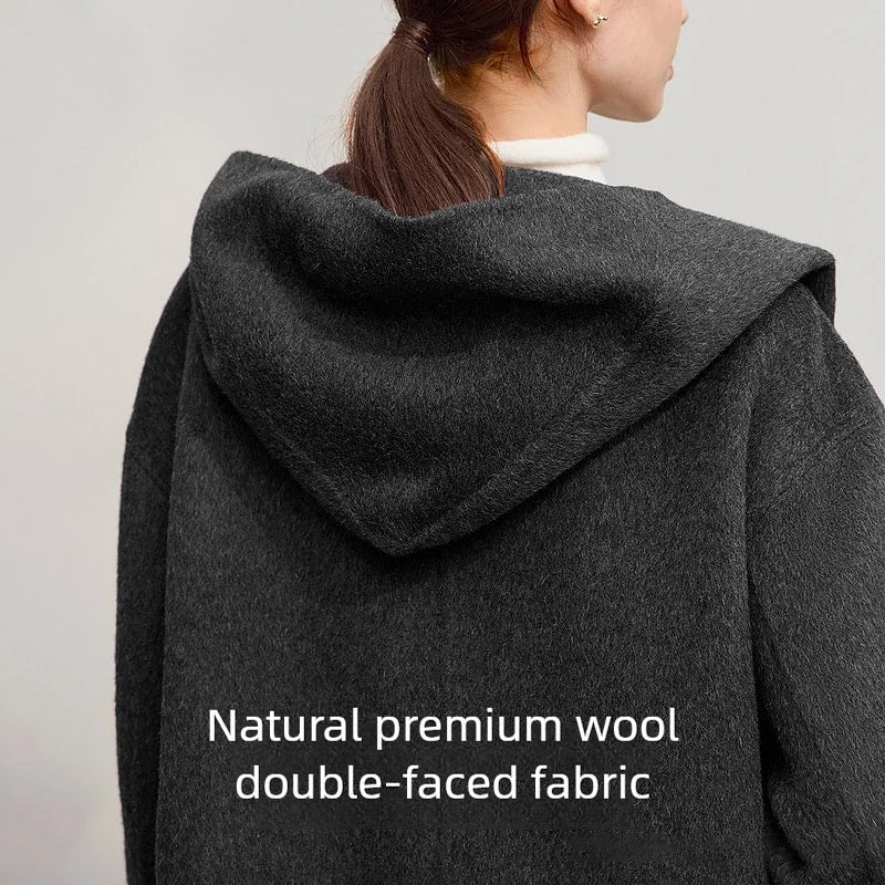 Amii Women's Coat 2026 Winter New Solid Hooded Double Breasted Wool Jacket For Woman Warm Versatile Loose Coat Ladies 12544043