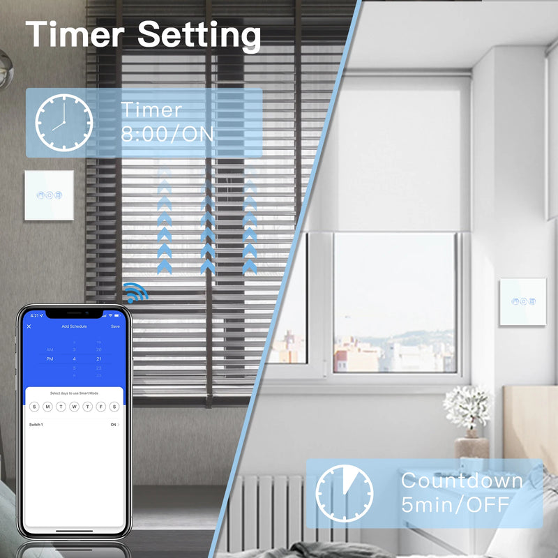 BSEED Wifi Roller Shutter Switch Smart Blind Switch Crystal Wall Touch Switches Wireless Control By Smart Life Tuya Alexa App