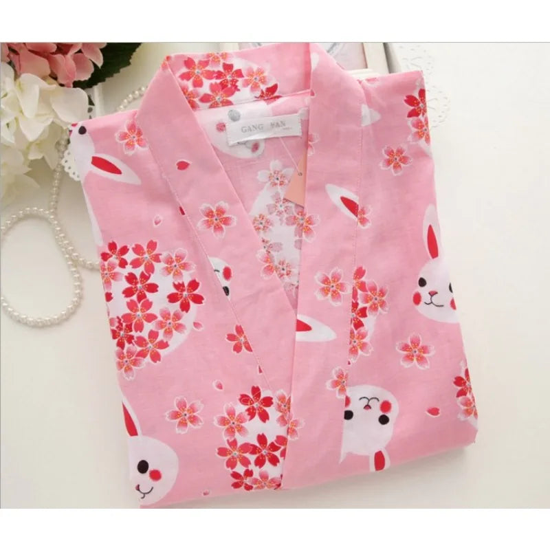 Print Long Sleepwear Loungewear Nightdress Bathrobe Women's Shower Cotton Gauze Nightgown Kimono Cotton Pajamas Cardigan