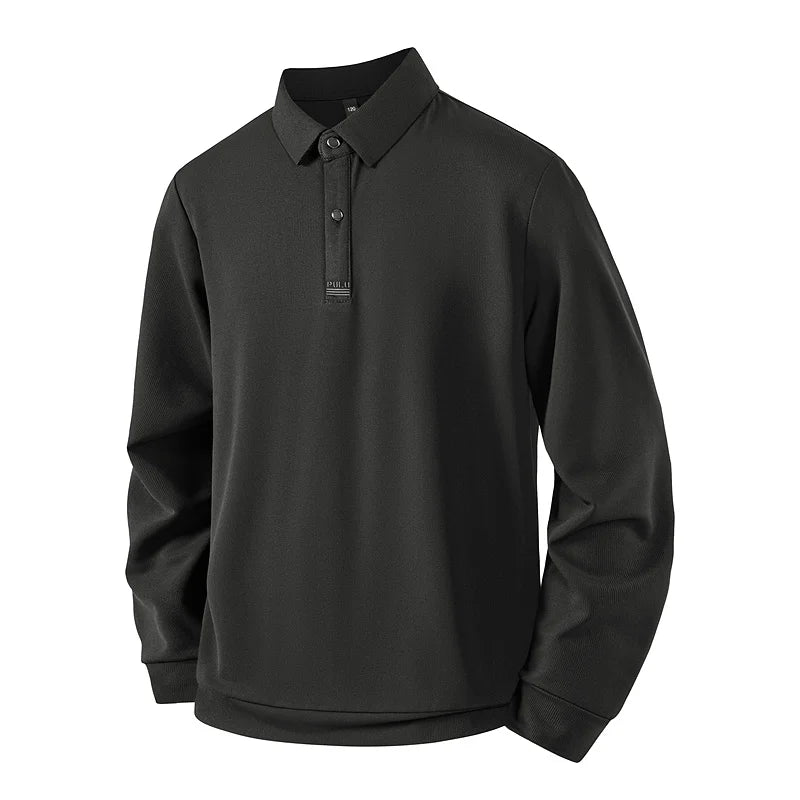 Men's Breathable Knit Polo Shirt - Autumn Winter Business Casual Long Sleeve T-shirt  Daily Essential Golf Sport