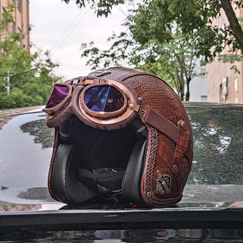 High quality PU leather retro 3/4 motorcycle helmet, suitable for scooters, cruising motorcycles, and half helmets