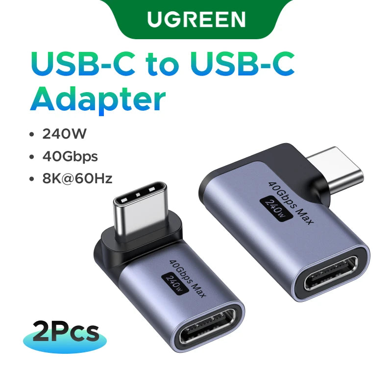 UGREEN USB-C Fmale to USB-C Male Adapter 3PCS/2PCS Right Angle Support 240W Fast Charging & 40Gbps For Macbook Ipad Phone