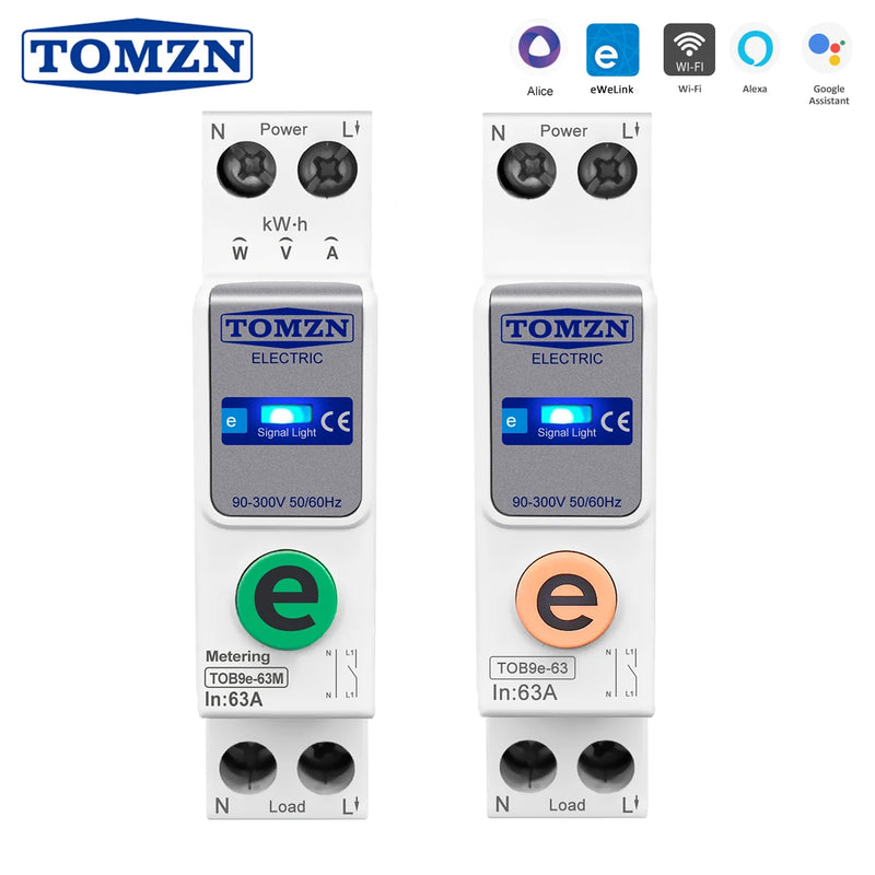 TOMZN Ewelink 1P+N 63A 110V 220V WIFI Smart Switch Energy Meter Kwh Metering Circuit Breaker Timer Relay for Smart Home