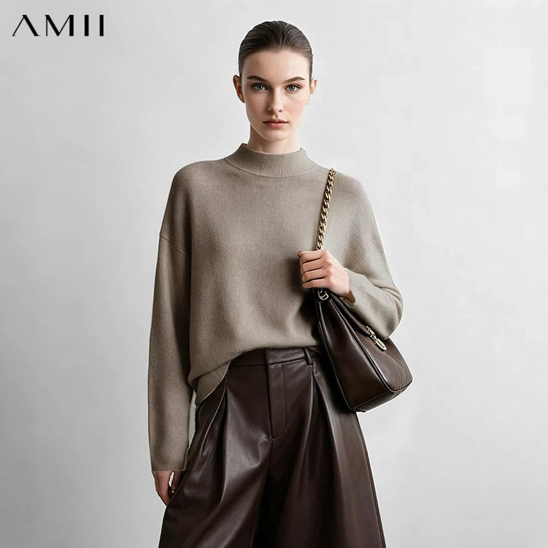 អាវយឺតកមូលសម្រាប់នារី Amii ដៃវែង ស្មាធ្លាក់ អាវធំ ធម្មតាសម្រាប់ធ្វើដំណើរ រដូវរងា ឆ្នាំ២០២៦ សម្លៀកបំពាក់នារី 12644004