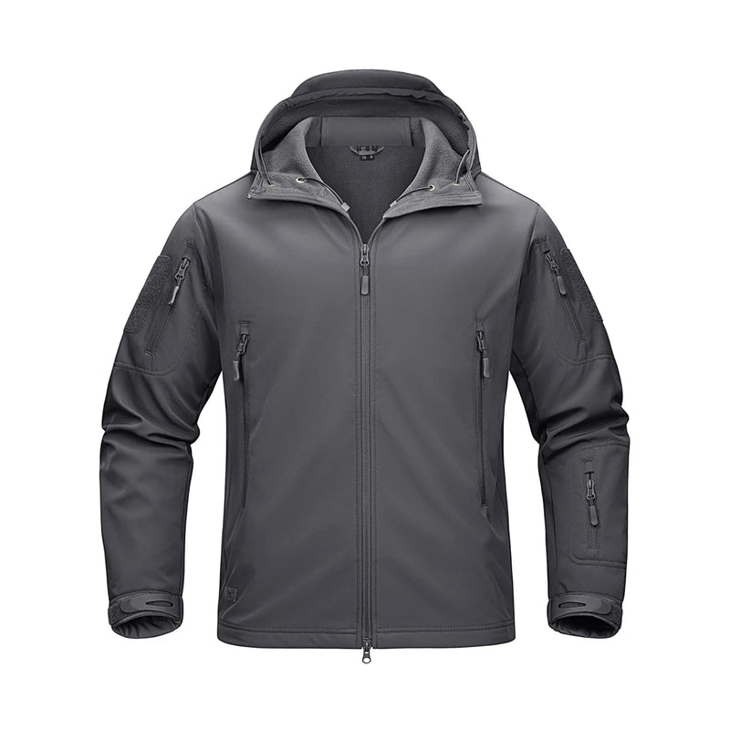 TACVASEN Men's Working Outdoors Jacket Warm Fleece Lined Hooded Coat Waterproof Soft-shell Multiple Zippered Pockets Jacket
