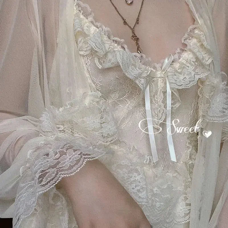 Vintage Female Court Style Thin Robe/Nightdress Ladies Princess Nightgowns Fairytale Pajamas Sleepwear Women's Home Clothing