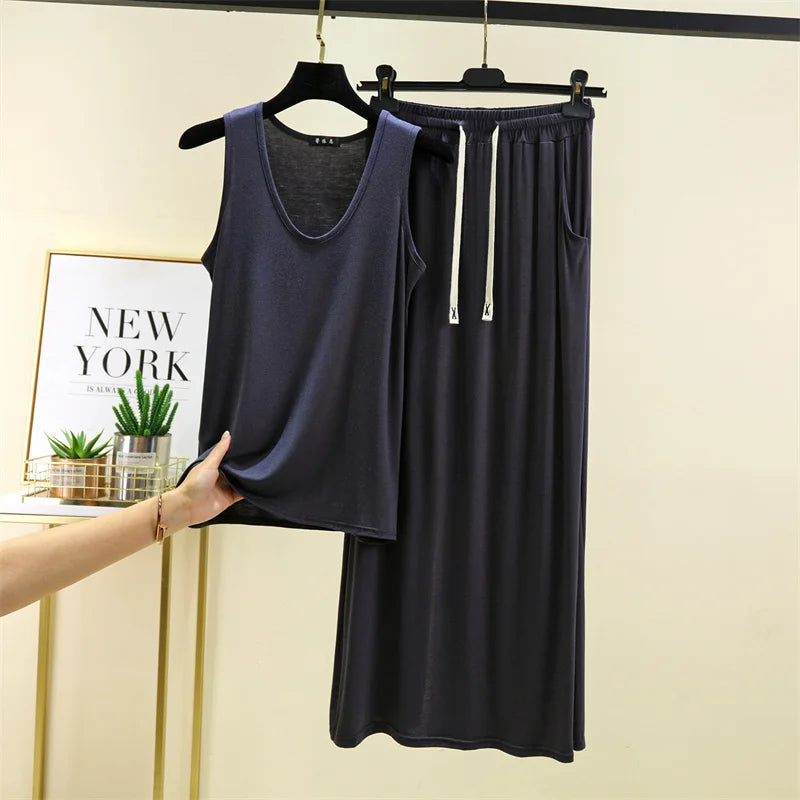 Pajamas For Women New Sleeveless Vest Trousers Sets Comfortable Modal Summer Sleepwear Set 2 Piece Woman Conjuntos De Pijama