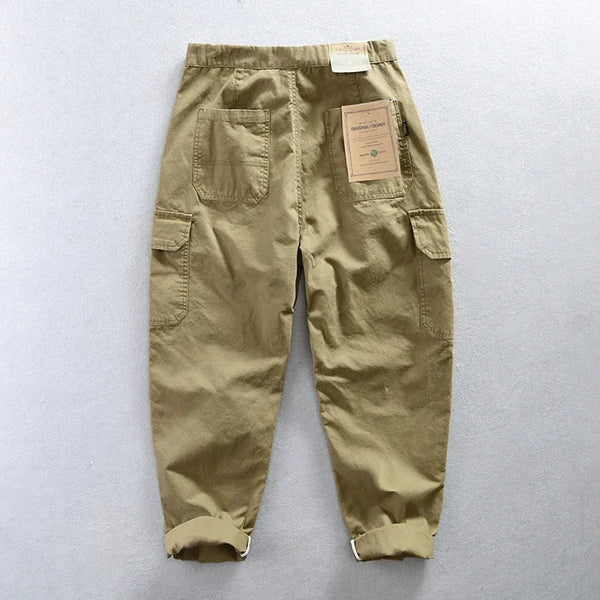 Spring Autumn New 100% Cotton Retro Cargo Straight Pants Men Clothing Multi-pockets Daily Joggers Trousers AZ629