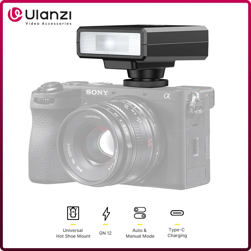 កាមេរ៉ាខ្នាតតូច Ulanzi F12 ភ្លើង Flash Speedlite 5600K GN12 ជើងទម្រស្តង់ដារសម្រាប់កាមេរ៉ា Sony Canon Nikon Panasonic Olympus DSLR