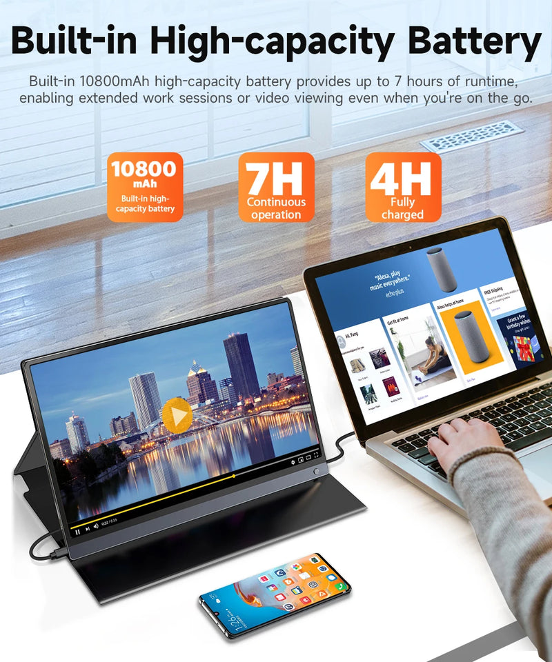 UPERFECT Built-in 10800mAh Battery 15.6inch Portable Monitor Touchscreen IPS 1080P FHD HDR Gaming Display USB C HDMI