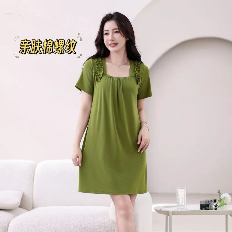 XL-6XL Korean Women's Nightgown Plus Size Sleepwear Night Dress Woman Summer Sleep Shirts Short Sleeve Nightwear Lady Nightie