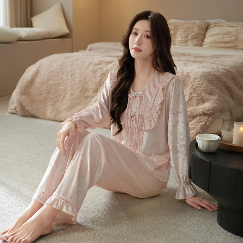 New 2 Piece Set Pajama Women's Suit Night Wear for Ladies 2026 Autumn New Long Sleeve Pyjama Set Woman Sleepwear Soft Pijama