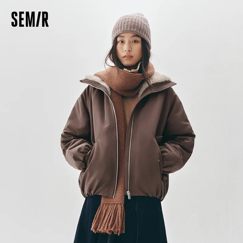 អាវក្រៅ Semir សម្រាប់នារី ធន់នឹងកម្ដៅ ធន់នឹងខ្យល់ ធន់នឹងស្នាមប្រឡាក់ ទំហំធំ ប្រវែងមធ្យម រដូវរងា 2026