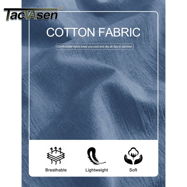 TACVASEN Men's Cotton Casual Shorts Loose Summer Beach Vacation Short Solid Pants with Deep Pockets Elastic Waist 7 Inch Inseam