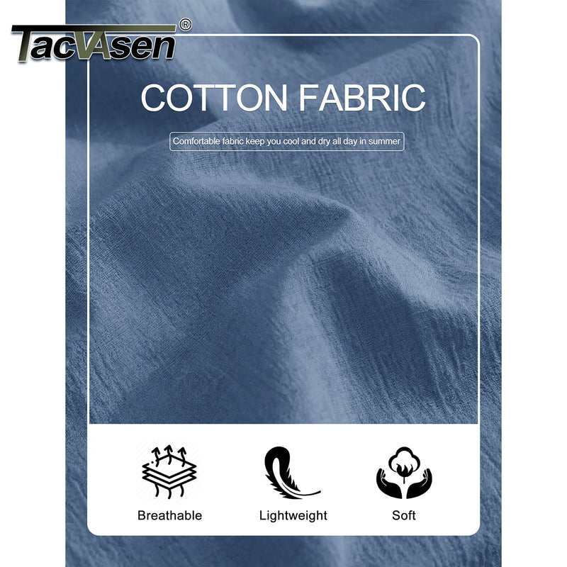TACVASEN Men's Cotton Casual Shorts Loose Summer Beach Vacation Short Solid Pants with Deep Pockets Elastic Waist 7 Inch Inseam