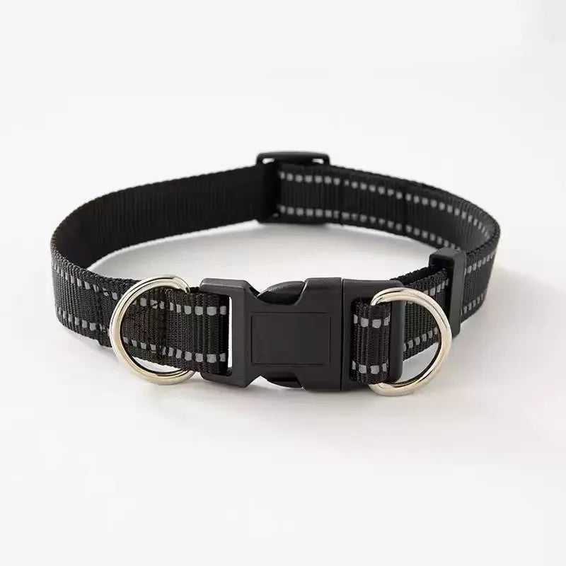 Reflective Dog Collar with Double D-Ring, Adjustable Heavy Duty Pet Collar, Durable Walking Neck Collar for Small Medium Large