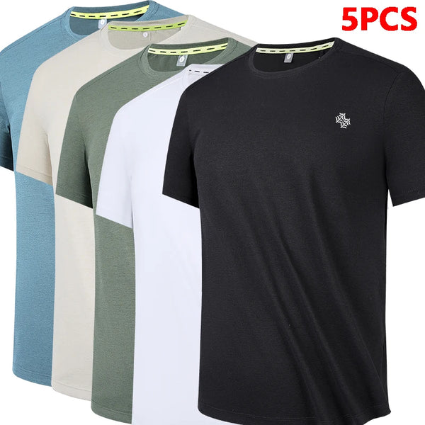 5pcs Multicolor Quick Dry Short Sleeve Sport Tops Gym Jerseys Fitness Shirt Trainer Running T-Shirt Men's Breathable Sportswear