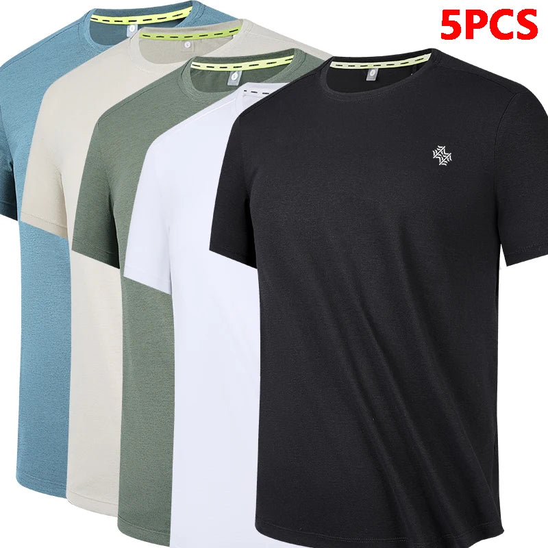 5pcs Multicolor Quick Dry Short Sleeve Sport Tops Gym Jerseys Fitness Shirt Trainer Running T-Shirt Men's Breathable Sportswear