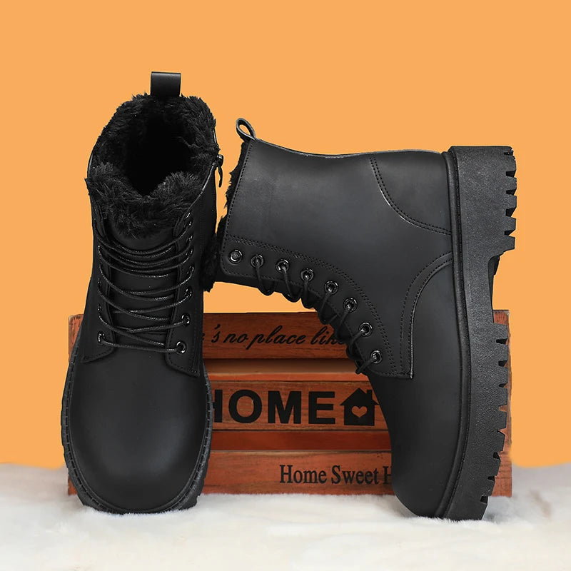 Men's Warm Plush High-Top Boots Winter Soft-Sole Non-Slip Outdoor Casual Boots Fashion Plus Size Unisex Versatile Snow Work Shoe