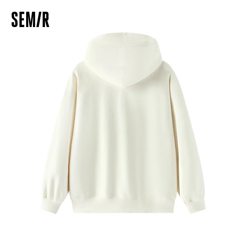 Semir Slouchy Hoodie Women Spring Loose Raglan Sleeve Hooded Embroidered Fun Style Casual Comfortable Daily Wear Top