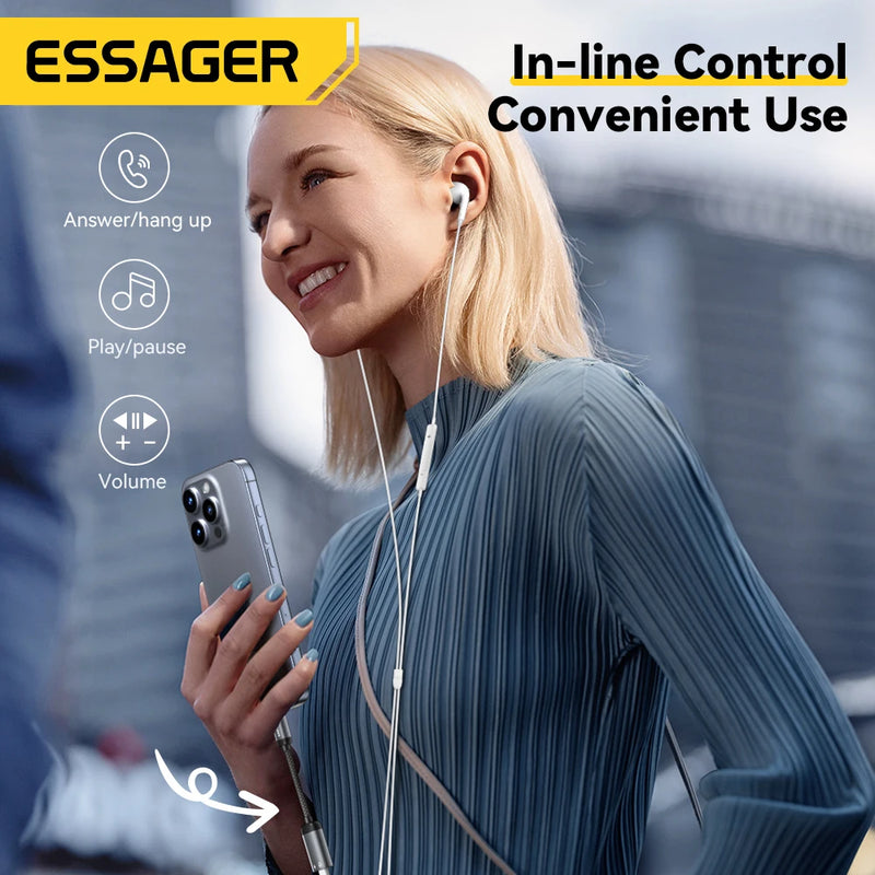 ខ្សែអាដាប់ទ័រអូឌីយ៉ូ Essager Type C សម្រាប់កាស Type-C ស្រីទៅ IP ប្រុស OTG អាដាប់ទ័រសម្រាប់ iPhone 17 16 15 14 Samsung Xiaomi iPad