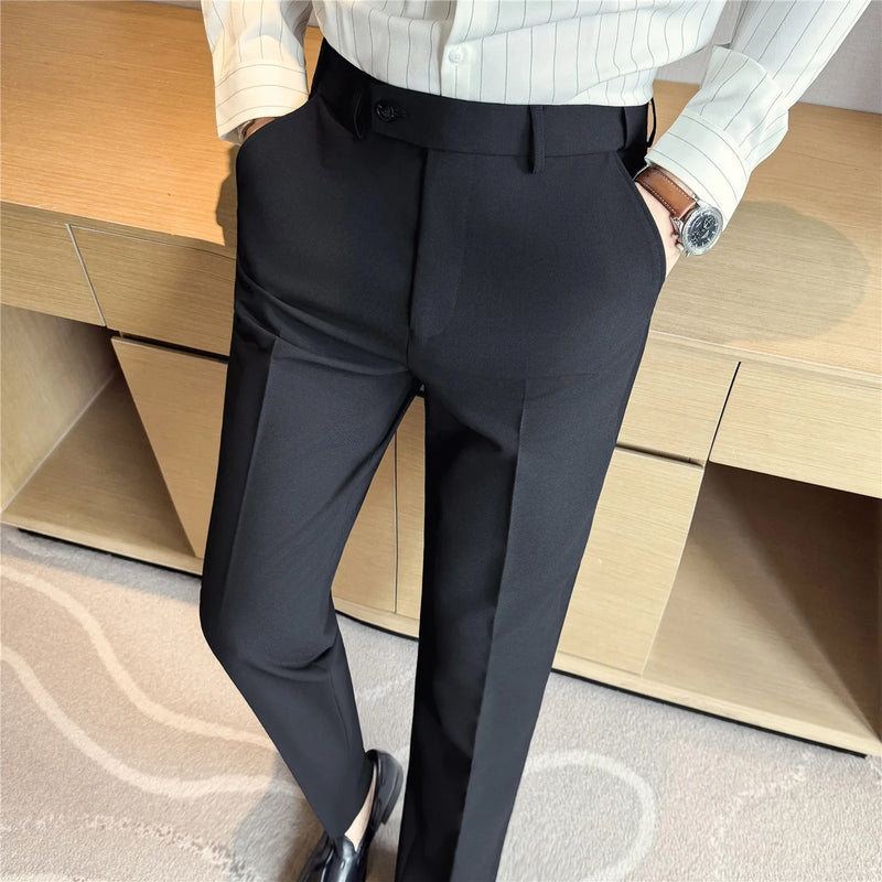 2026 Men's Slim Fit Striped Dress Pants Brown Formal Business Suit Trousers for Office And Wedding Wear High-Quality