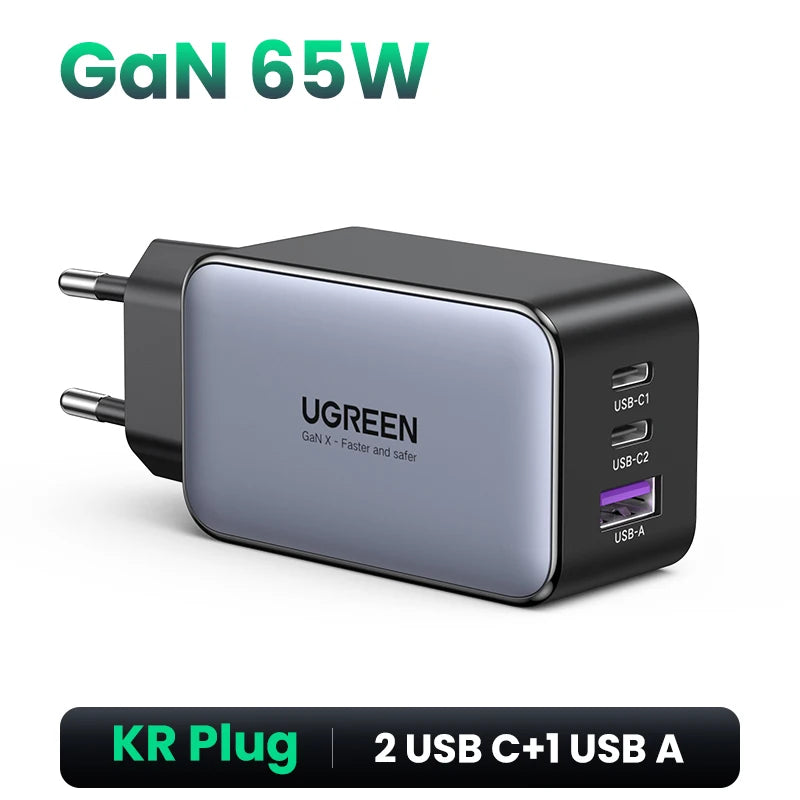 UGREEN 65W GaN Charger Quick Charge 4.0 3.0 USB C Charger for iPhone 18 17 16 Pro Max Laptop Macbook Air Tablet PD Fast Charger