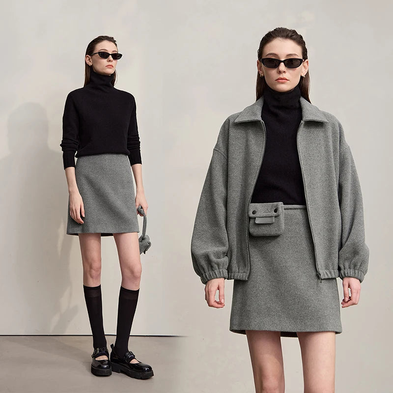 AMII Minimalist Mini Skirt 2026 Winter New Solid Color Short A-line Women's Skirt Versatile Casual Wool Clothing Ladies 12524026