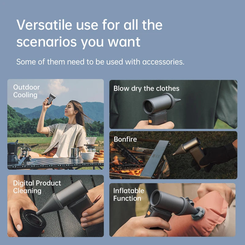 JISULIFE Portable Turbo Handheld Fan, 100 Winds Speeds Adjustable, 9000 mAh Rechargeable Battery, LED Display, Outdoor Camping