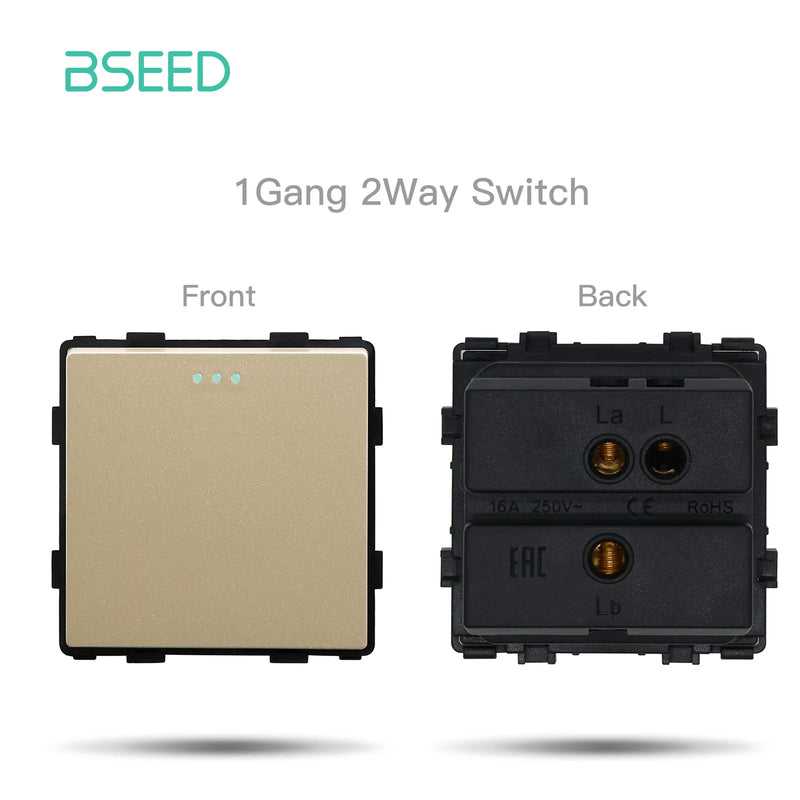 BSEED EU Standard Wall Light Switch Module Electrical Outlets Button Switch DIY Function Part Glass Panel Free Collocation Gold