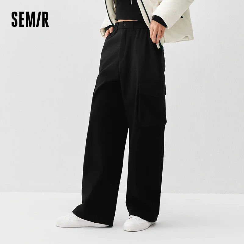 Semir Women Pants Fleece Lined Wide Leg Urban Workwear Style Street Style Drawstring Waist 2026 Winter Comfort Fit