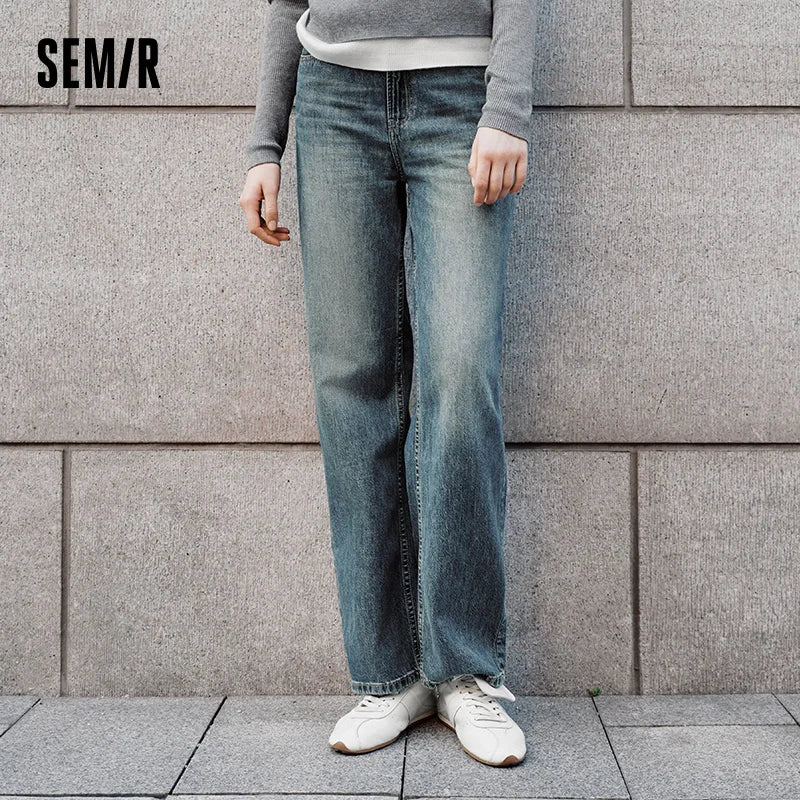 Semir Cotton Pants  High Waist Loose Women 2025 Autumn Slim Fit Retro Style Long Denim Jeans Casual Comfortable Fit