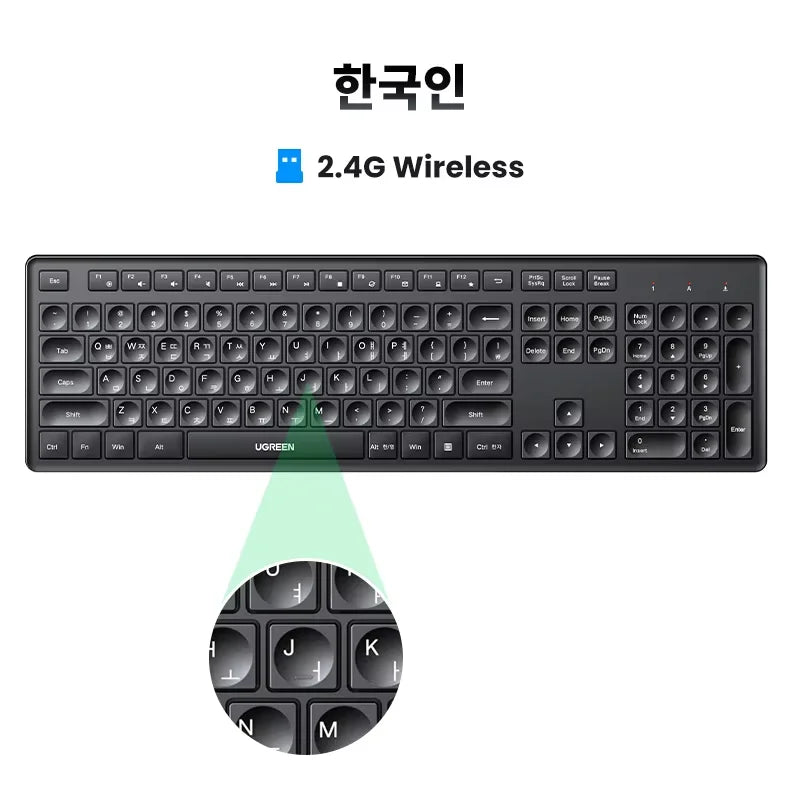 UGREEN Keyboard Wireless Bluetooth & 2.4GHz Russian/Korean/English Keycaps for Laptop MacBook iPad PC Tablet Bluetooth Keyboard