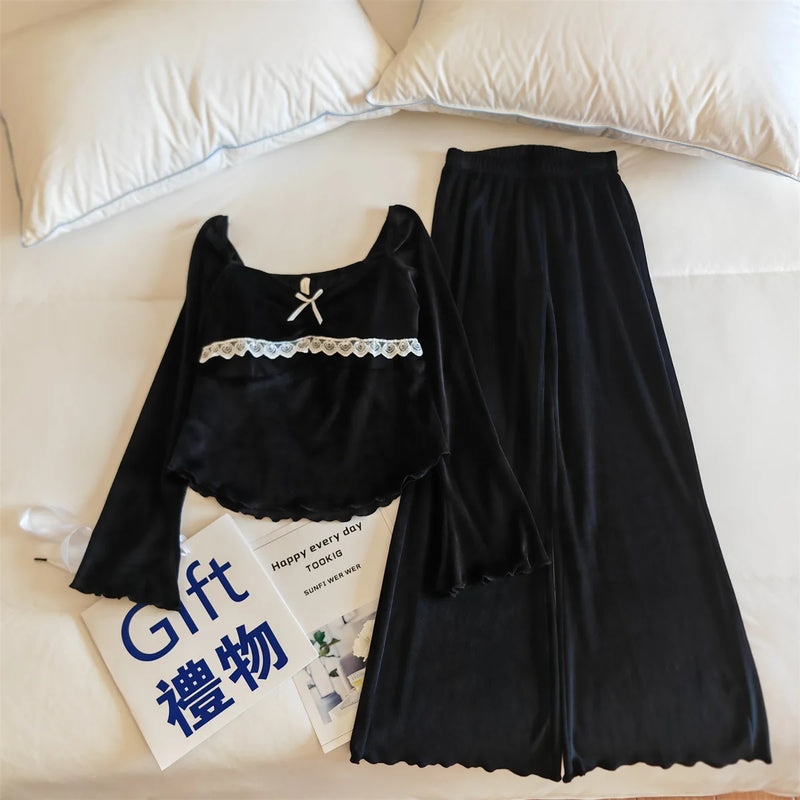New Sleepwear Women's Spring/Autumn Chest Pad Pajama Long-Sleeved Top and Trousers Loungewear Set Nightwear for Woman Home Wear