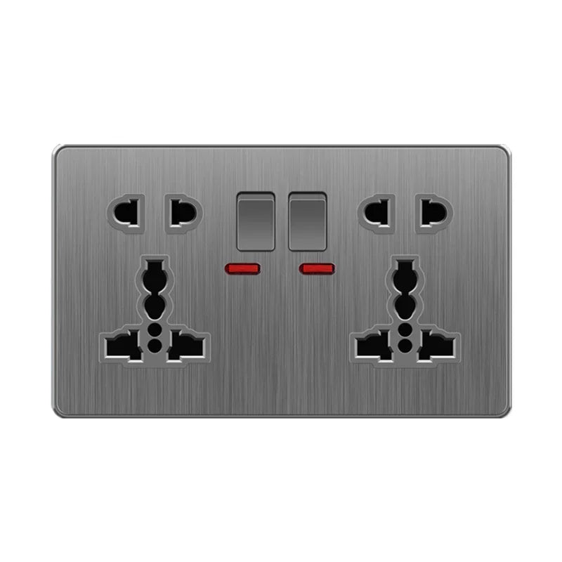 Nordic style large tilt plate grey 13A British standard electrical switch socket, universal wall dual socket with USB port 2.1A