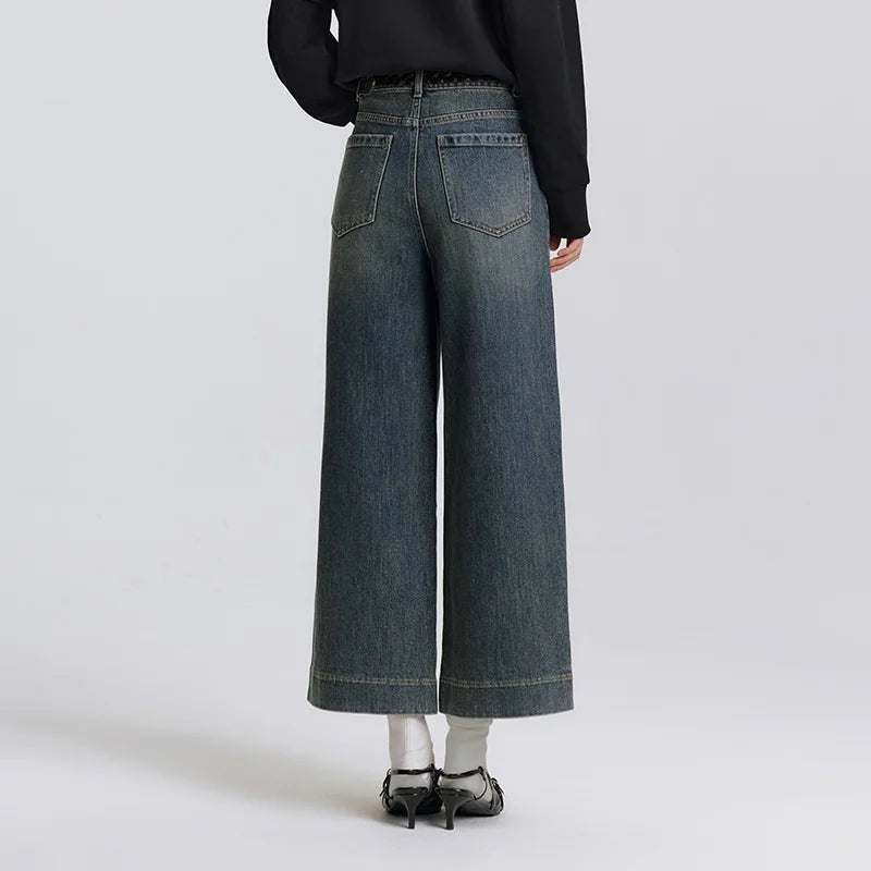 Semir Stretch Jeans Women 2026 Spring High Elastic Wide Leg Slim Fit Cropped Length Casual Fashion Versatile Trousers