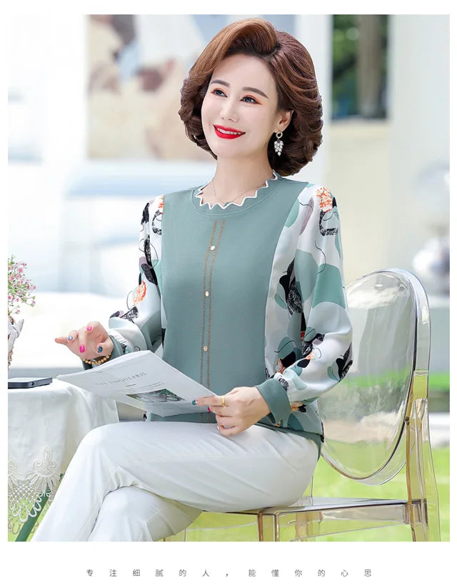 អាវទ្រនាប់កូរ៉េសម្រាប់វ័យកណ្តាល និទាឃរដូវ រដូវស្លឹកឈើជ្រុះថ្មី អាវយឺតដៃវែង O Neck អាវយឺត Camisas De Moda Mujer