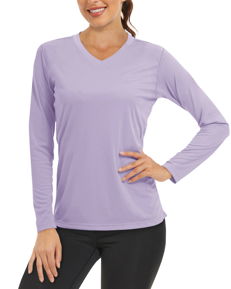 TACVASEN Summer Sun Protection Shirts UPF 50+ Womens Long Sleeve V Neck Shirts Lightweight Quick Dry Tee Shirts Outdoor Pullover