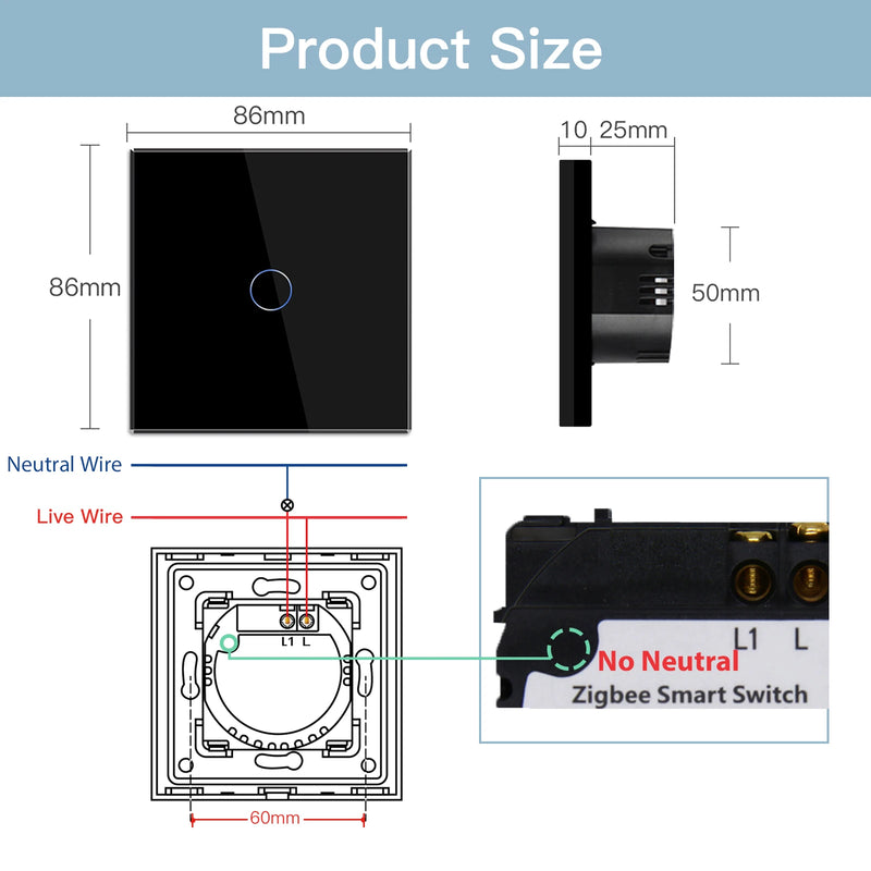 BSEED Zigbee Smart Light Switch 1/2/3Gang Wall Touch Switch Smart Life Google Alexa Tuya App Control No Neutral Wire Required